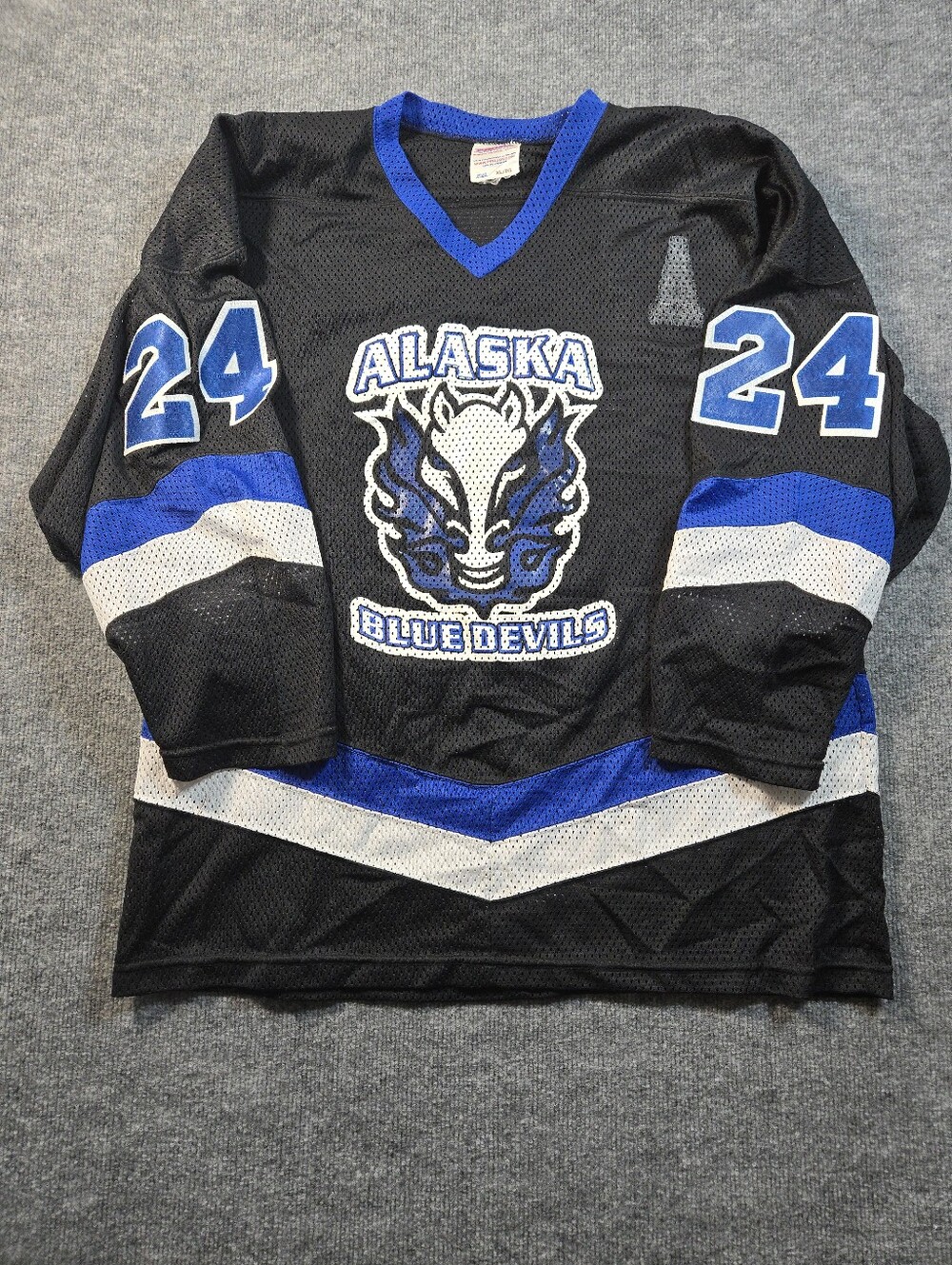 Vintage Pro Joy Alaska Blue Devils Hockey Jersey Black Blue #24 XL